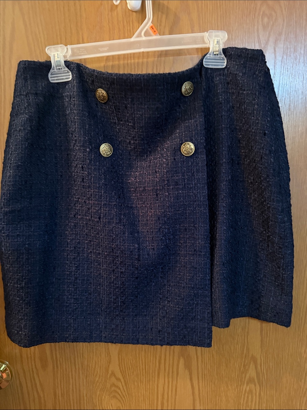 LOFT Navy Tweed Mini Skirt with Gold Buttons